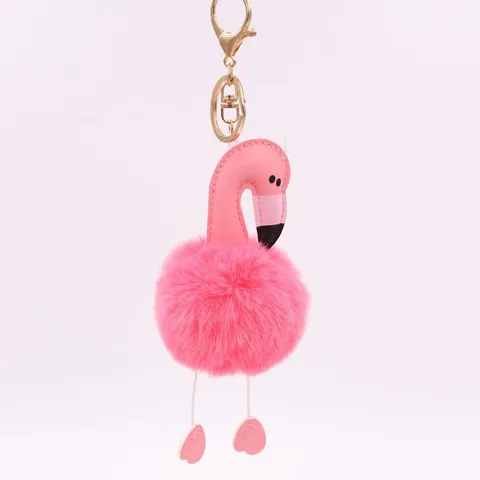 Sweet Artistic Flamingo Pu Leather Imitate Rex Rabbit Fur Alloy Women's Keychain