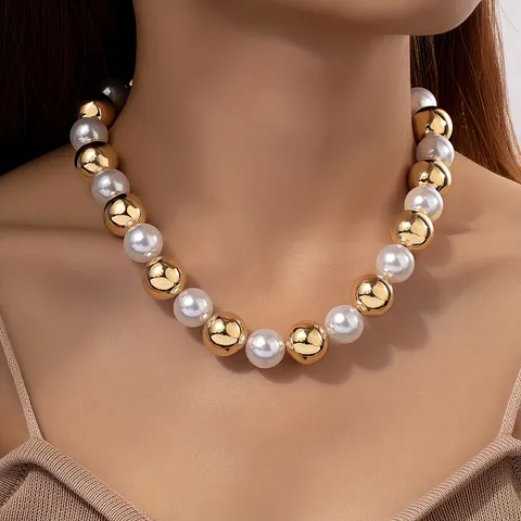 Retro Exaggerated Round CCB Imitation Pearl Polyester Beaded Chain Beaded Necklaces Wholesale