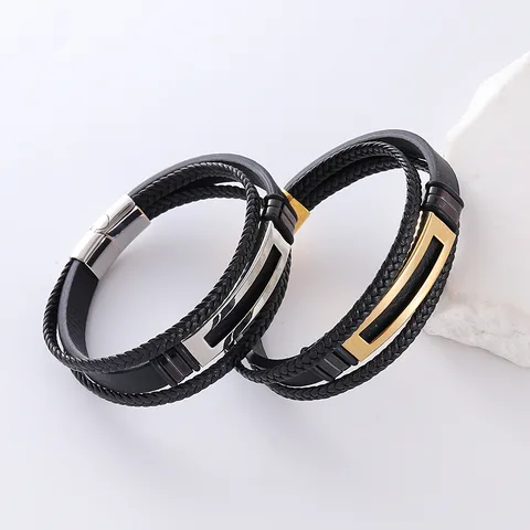 Hip-Hop Round Leather Plating Men's Bracelets