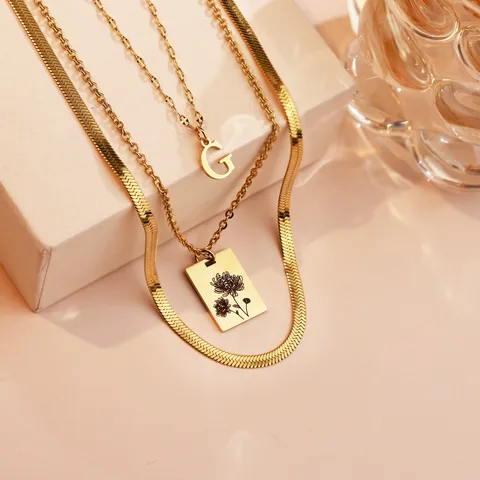 Wholesale Jewelry Hip-Hop IG Style Letter Square 304 Stainless Steel Gold Plated Plating Three Layer Necklace