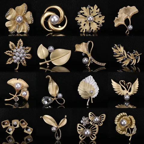 Elegant Leaves Flower Bow Knot Alloy Inlay Rhinestones Pearl Women's Brooches