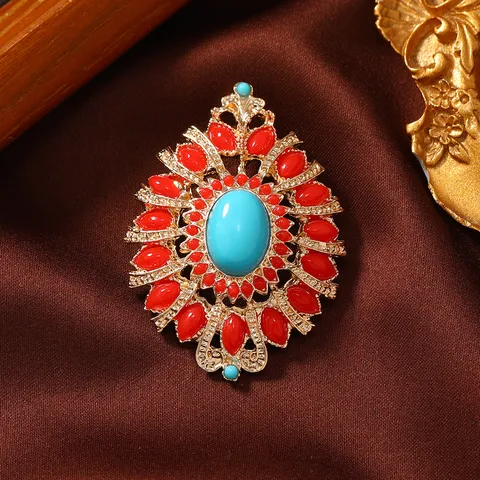 Retro Geometric Alloy Inlay Turquoise Unisex Brooches