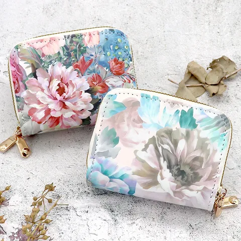 Unisex Flower Pu Leather Zipper Wallets