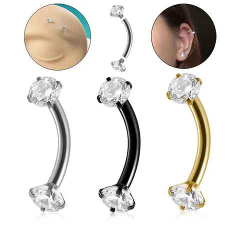 1 Piece Eyebrow Studs Casual Vacation Geometric 304 Stainless Steel Zircon 18K Gold Plated Eyebrow Studs