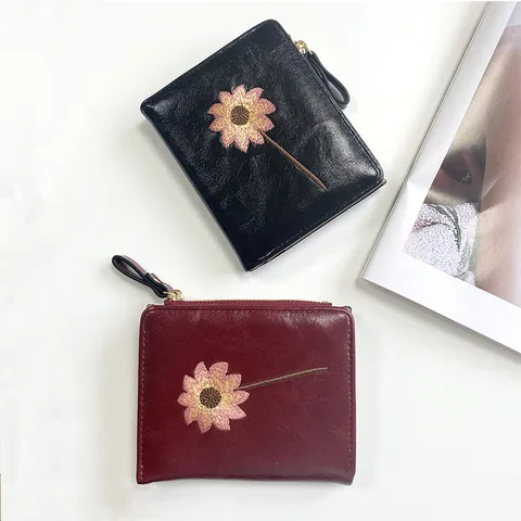 Women's Flower Pu Leather Zipper Wallets