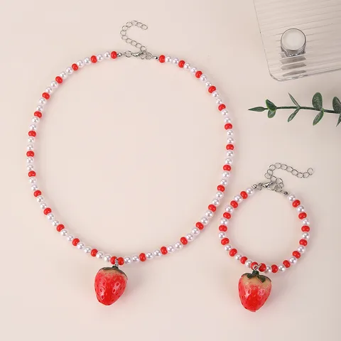 Princess Cute Strawberry Arylic Beaded Kid'S Jewelry Set