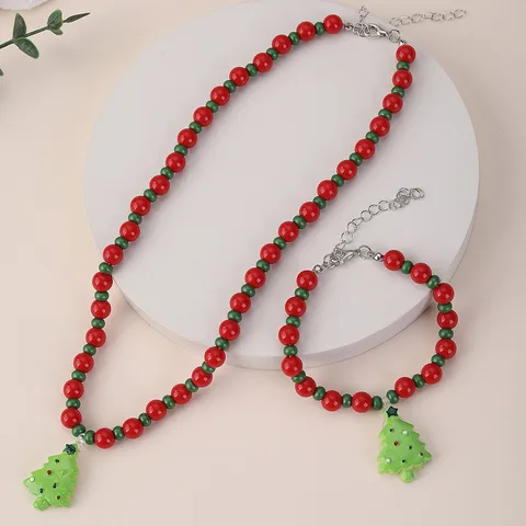 Princess Cute Christmas Tree Arylic Wood Christmas Kid'S Jewelry Set