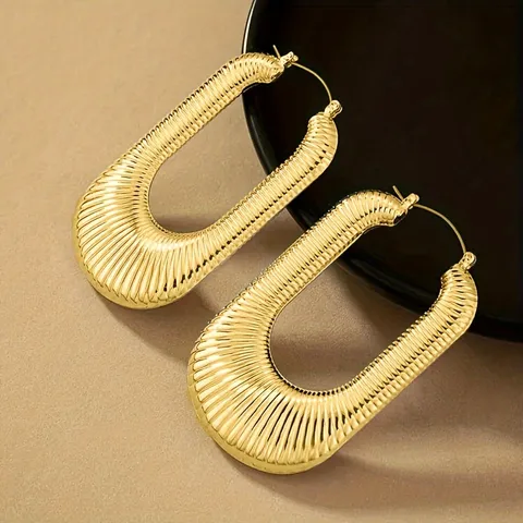 1 Pair Retro Exaggerated U Shape Plating Iron 18K Gold Plated Hoop Earrings