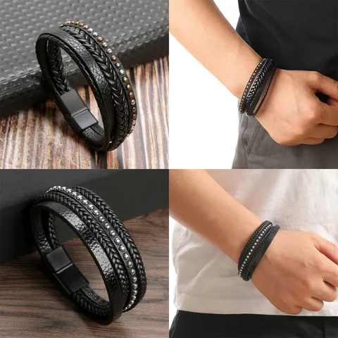 Hip-Hop Cool Style Geometric Pu Leather Alloy Men's Bracelets