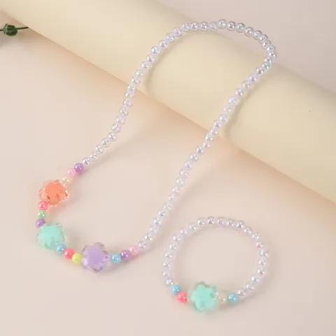 Cute Flower Arylic Elastic String Beaded Girl'S Jewelry Set