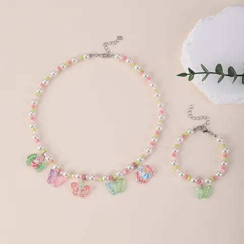 Cute Butterfly Arylic Beaded Pearl Girl'S Jewelry Set