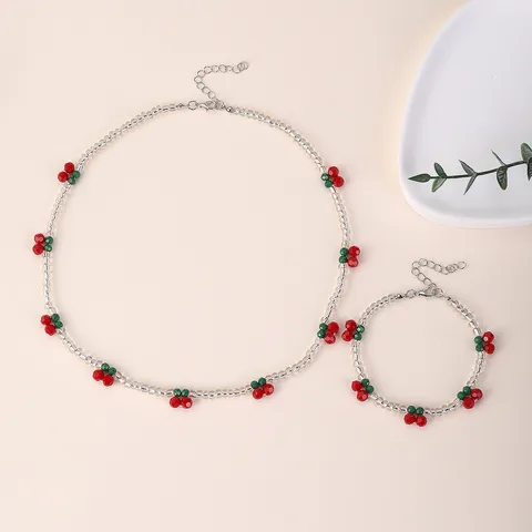 Cute Cherry Arylic Alloy Beaded Girl'S Jewelry Set