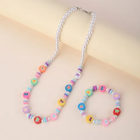 Cute Butterfly Alloy Soft Clay Beaded Pearl Kid'S Girl'S Boy'S Jewelry Set