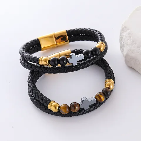 Hip-Hop Round Leather Plating Men's Bracelets