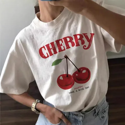 Women's T-shirt Short Sleeve T-Shirts Streetwear Letter Cherry