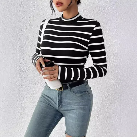 Women's T-shirt Long Sleeve T-Shirts Printing Streetwear Stripe