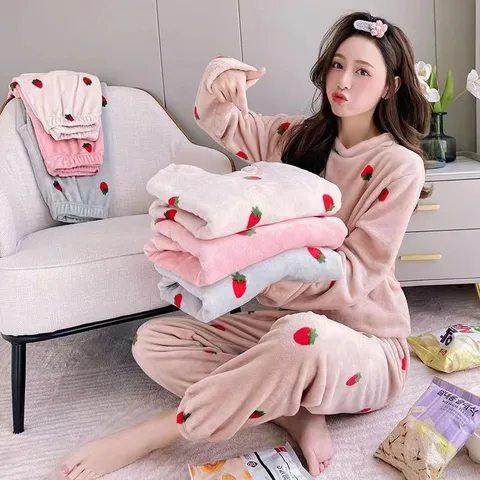 Home Daily Women's Cute Sweet Cartoon Strawberry Polyester Pants Sets Pajama Sets