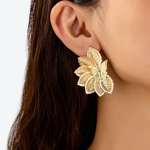 1 Pair Retro Exaggerated Flower Butterfly Alloy Ear Studs