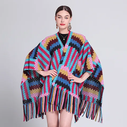 Women's Retro Ethnic Style Plaid Polyester Tassel Shawl