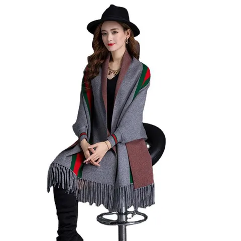 Women's Streetwear Stripe Blended Tassel Shawl