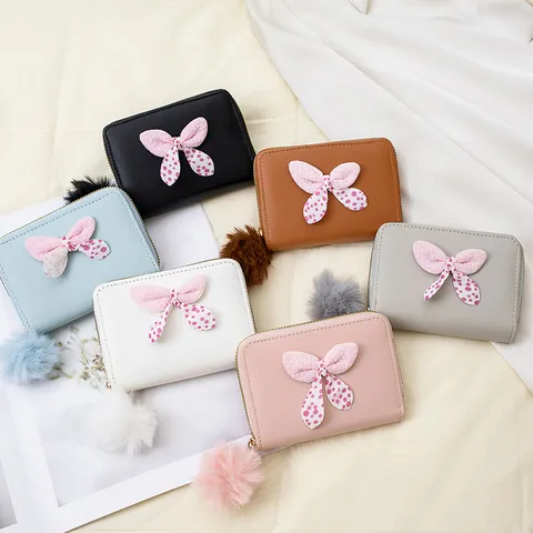 Women's Bow Knot Pu Leather Zipper Wallets