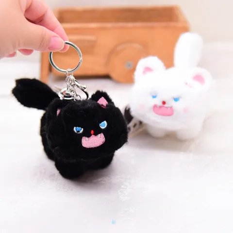 Fried Fur New Pet Cat Small Pendant Plush Keychain Couple White Cat Black Cat Schoolbag Ornaments Kitten Doll