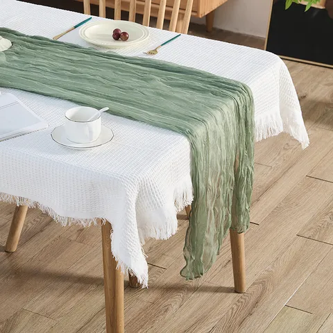 Silk Crepe Cloth Table Runner European Twist Tablecloth Wedding Party Decoration Pleated Bohemian Style Table Runner