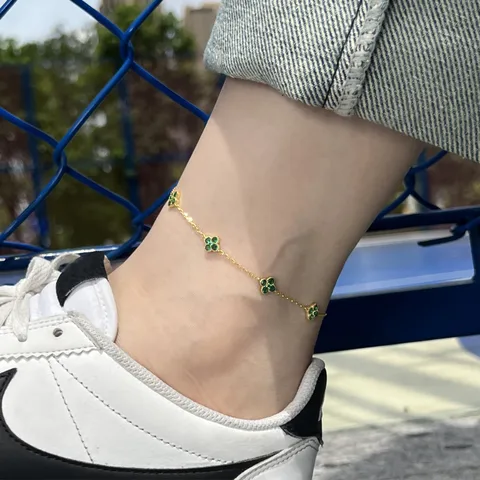 Style S925 Sterling Silver Four-leaf Clover Anklet Women's Light Luxury Fashion Elegant Lucky Foot Silver Jewelry Wholesale