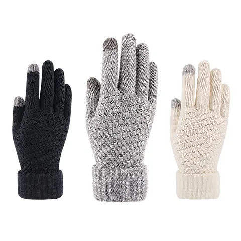 Straight Line New Touch Screen Gloves Autumn And Winter Men's And Women's Fashion Finger Warm Plus Velvet Padded Knitted Gloves