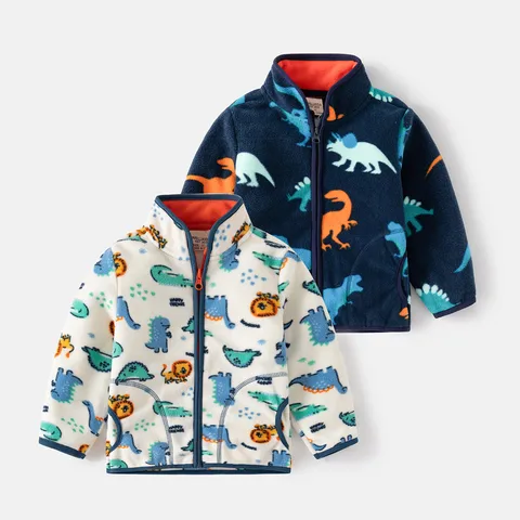 Children's Printed Polar Fleece Jacket Boys' And Girls' Warm Fleece Jacket Autumn And Winter Inner Cardigan Stand Collar Children's Clothing