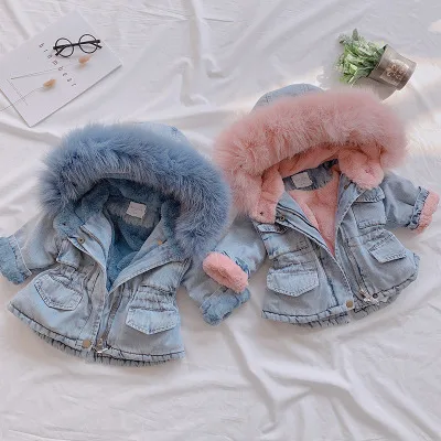 Children's Clothing Girls' Cotton-padded Clothes Winter Thickened New Autumn And Winter Clothes Baby Girls' Cotton-padded Clothes Children's Fleece-lined Denim Coat