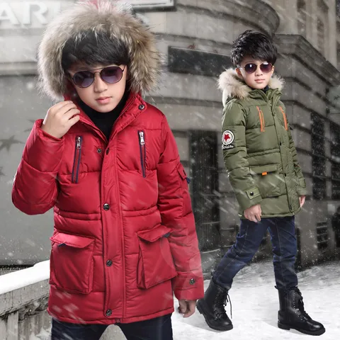 Children's Clothing  New Boys' Cotton-padded Coat Autumn And Winter Thickened Mid-length Children's Down Cotton Warm Medium And Large Children's Cotton-padded Jacket