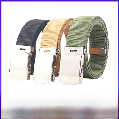 Classic Army Fan Slide Rod Buckle Belt Men's Canvas Automatic Casual 32mm Fashion Narrow Pants Belt Wholesale