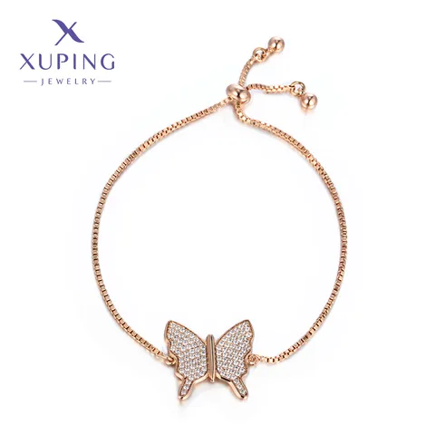 Copper Box Chain 18K Gold Plated Plating Butterfly Synthetic Cubic Zirconia Bracelets