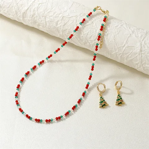 Copper 18K Gold Plated Christmas Tree Jewelry Set