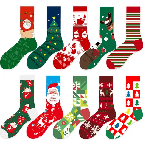 Unisex Simple Style Christmas Tree Santa Claus Cotton Crew Socks 20 PCS/Package