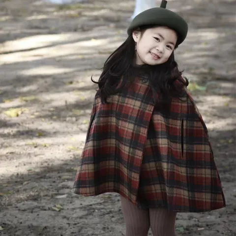 Retro Classic Style British Style Plaid Girls Outerwear