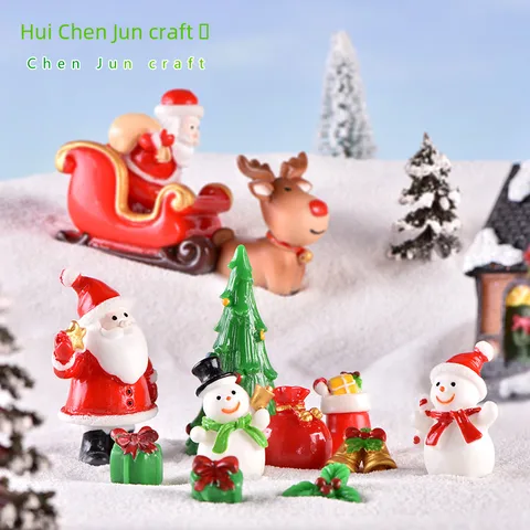 New Christmas Old Man Snowman Sleigh Micro Landscape Snow Ornaments Christmas Stocking Gift Bell Resin Crafts