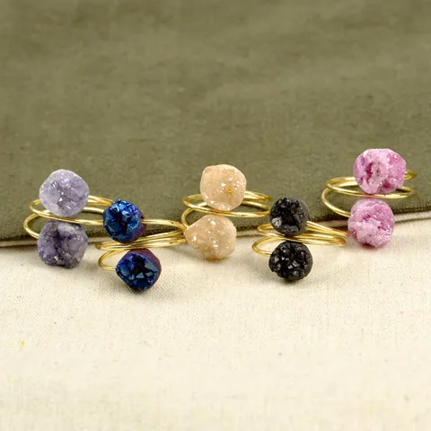 Princess Cute Romantic Geometric Natural Stone Crystal Bud Imitation Gold  Natural Stone Open Rings In Bulk