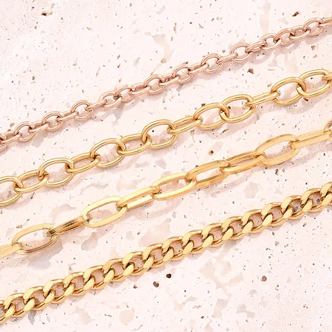 5 Strands/Package 304 Stainless Steel 18K Gold Plated Cuban Link Chain Curb Chain Cable Chain Polished Length: 210mm Length:230+50mm Length: 250mm Jewelry Accessories