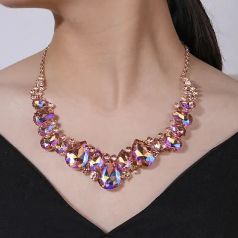 Glam Wedding Petal Crystal Zinc Alloy Wholesale Necklace