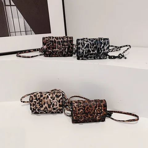 Women's Pu Leather Leopard Streetwear Square Flip Cover Shoulder Bag Crossbody Bag