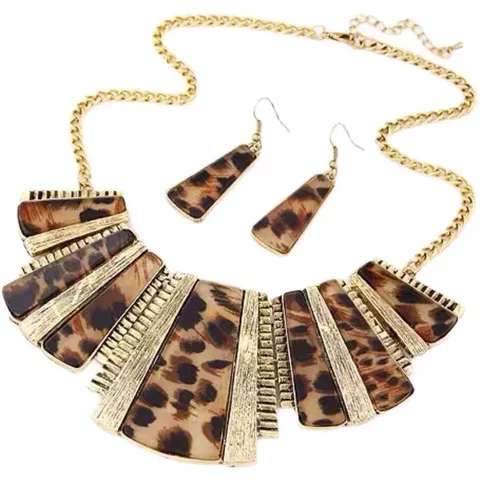 New  European And American Fashion Retro Leopard Necklace Sweater Chain Set Chain Jewelry Set