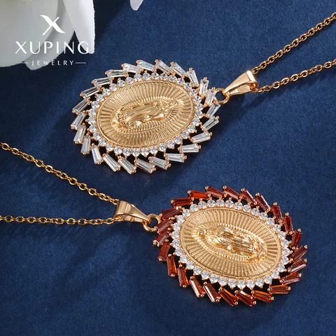 Xuping Jewelry  Fashion Copper Inlaid Zircon Oval Madonna Pendant Religious Jewelry Accessories Personality Necklace Women