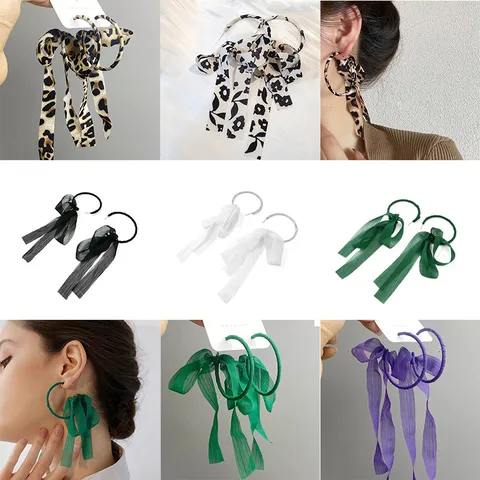 S925 Silver Needle Bow Chiffon Leopard Earrings Earrings Light Luxury High-end Sense Summer Vacation Elegant Earrings