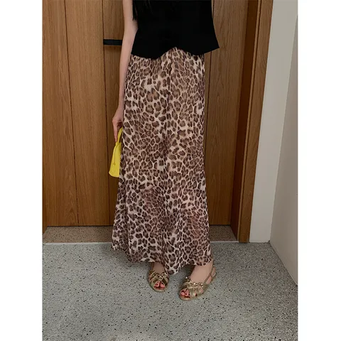 Aixiri  Summer Fashionable Animal Pattern Rubber Waist Slimming Draping Long Textured Skirt 11662