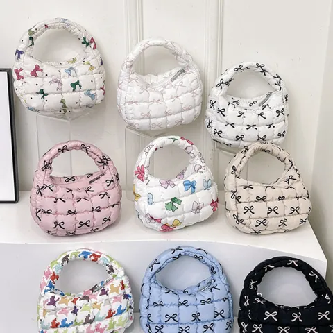 Women's Nylon Printing Bow Knot Classic Style Cloud Shape Zipper Cloud Shape Bag Handbag