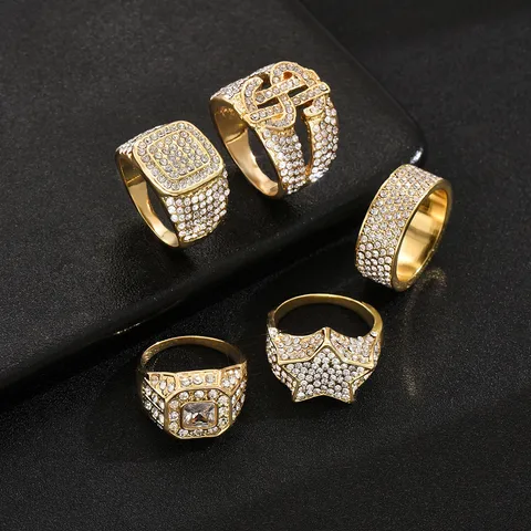 Hip-Hop Square Star Dollar Alloy Inlay Rhinestones Men's Rings