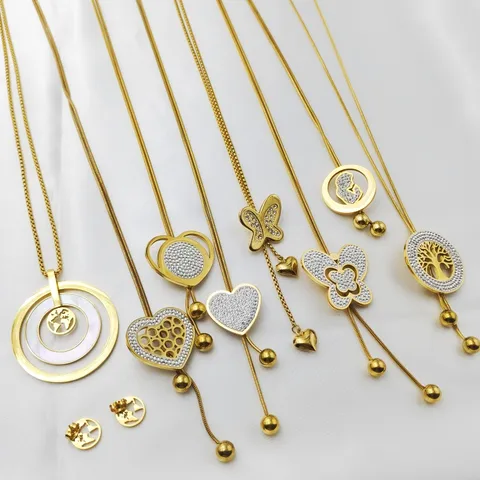 Wholesale Jewelry Fairy Style Simple Style Commute Heart Shape Life Tree Butterfly 304 Stainless Steel 18K Gold Plated Pendant Necklace