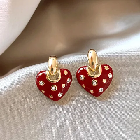 1 Pair Elegant Sweet Heart Shape Enamel Plating Inlay Alloy Rhinestones Drop Earrings